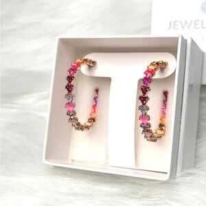 Vibrant Pink and Purple Heart Hoop Earrings